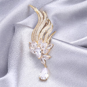 Fashion Personalised Plated Gold Angel Wings Brooch with Cubic Zirconia