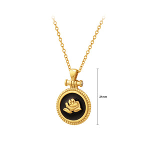 Fashion Simple Plated Gold 316L Stainless Steel Rose Geometric Round Pendant with Necklace