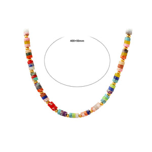 Fashion Simple Plated Gold 316L Stainless Steel Colorful Beaded Necklace