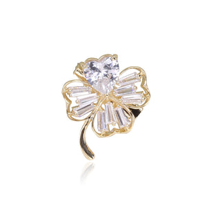 Simple Fashion Plated Gold Four-leafed Clover Brooch with Cubic Zirconia