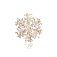 Load image into Gallery viewer, Fashion Simple Plated Gold Snowflake Imitation Pearl Brooch with Cubic Zirconia