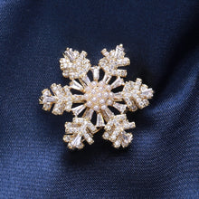 Load image into Gallery viewer, Fashion Simple Plated Gold Snowflake Imitation Pearl Brooch with Cubic Zirconia