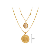 Load image into Gallery viewer, Fashion Simple Plated Gold 316L Stainless Steel LOVE Geometric Round Opal Pendant with Double Layer Necklace