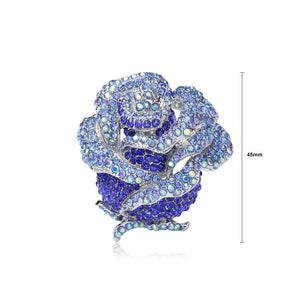 Elegant Brilliant Rose Brooch with Blue Cubic Zirconia