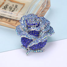 Load image into Gallery viewer, Elegant Brilliant Rose Brooch with Blue Cubic Zirconia