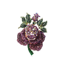 Load image into Gallery viewer, Fashion Romantic Plated Gold Rose Brooch with Purple Cubic Zirconia