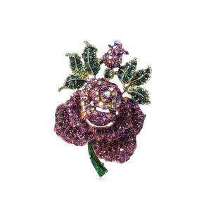 Fashion Romantic Plated Gold Rose Brooch with Purple Cubic Zirconia