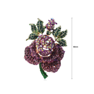 Fashion Romantic Plated Gold Rose Brooch with Purple Cubic Zirconia