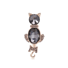 Load image into Gallery viewer, Simple Lovely Plated Gold Cat Brooch with Grey Cubic Zirconia