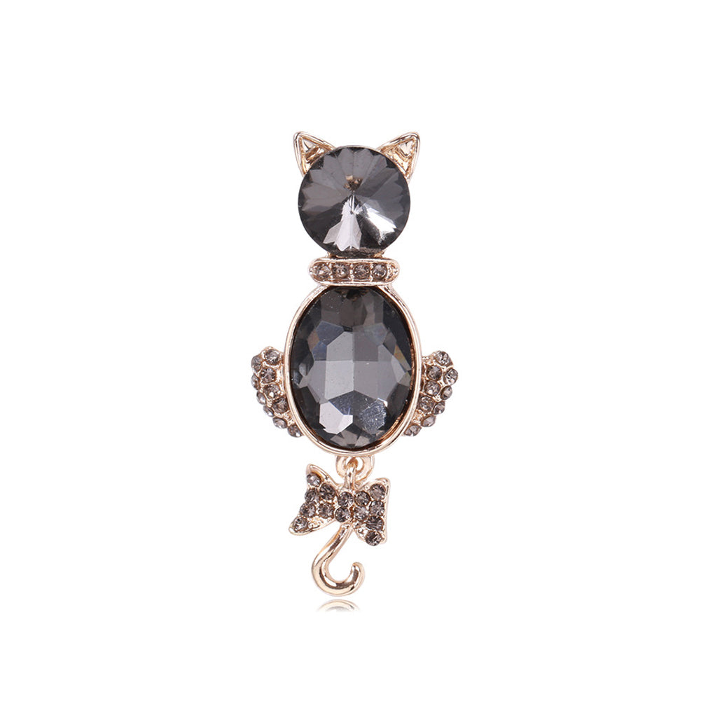 Simple Lovely Plated Gold Cat Brooch with Grey Cubic Zirconia