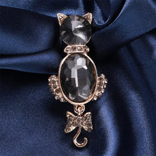 Load image into Gallery viewer, Simple Lovely Plated Gold Cat Brooch with Grey Cubic Zirconia