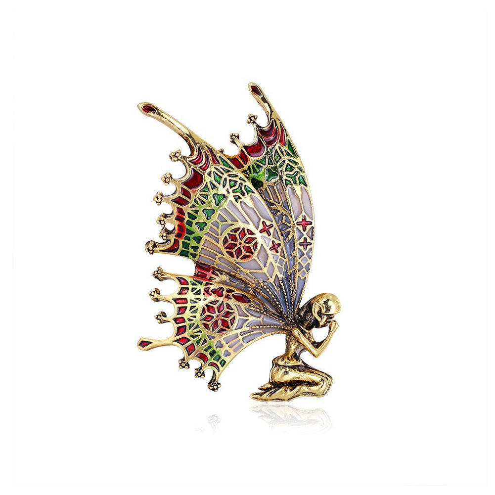 Fashion Temperament Plated Gold Enamel Colorful Butterfly Wings Angel Brooch