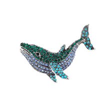 Load image into Gallery viewer, Brilliant Lovely Blue-Green Dolphin Brooch with Cubic Zirconia