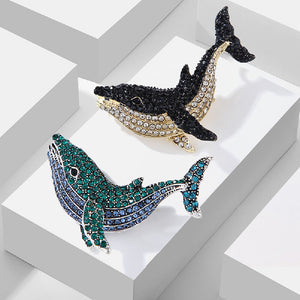 Brilliant Lovely Blue-Green Dolphin Brooch with Cubic Zirconia