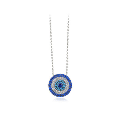 925 Sterling Silver Brilliant Personality Devil's Eye Pendant with cubic Zirconia and Necklace