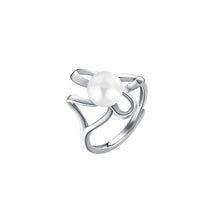 Load image into Gallery viewer, 925 Sterling Silver Fashion Personality Irregular Line Geometric Adjustable Ring with White Freshwater Pearls