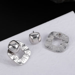 925 Sterling Silver Simple Temperament Hollow Pattern Geometric Square Stud Earrings