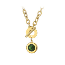 Load image into Gallery viewer, Simple Fashion Gold Plated 316L Stainless Steel Geometric Round Pendant with Green Cubic Zirconia and OT Buckle Necklace