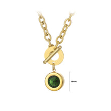 Load image into Gallery viewer, Simple Fashion Gold Plated 316L Stainless Steel Geometric Round Pendant with Green Cubic Zirconia and OT Buckle Necklace