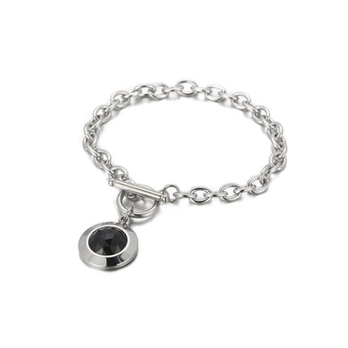 Fashion Simple 316L Stainless Steel Geometric Round Chain Bracelet with Black Cubic Zirconia