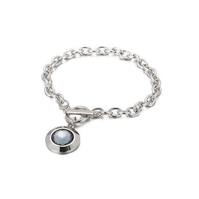 Fashion Simple 316L Stainless Steel Geometric Round Chain Bracelet with Grey Cubic Zirconia