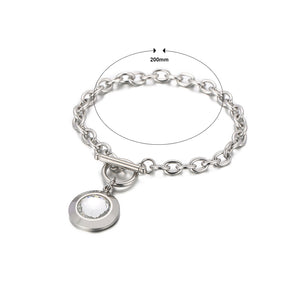 Fashion Simple 316L Stainless Steel Geometric Round Chain Bracelet with White Cubic Zirconia
