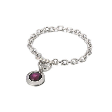Fashion Simple 316L Stainless Steel Geometric Round Chain Bracelet with Purple Cubic Zirconia