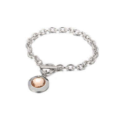 Fashion Simple 316L Stainless Steel Geometric Round Chain Bracelet with Champagne Cubic Zirconia