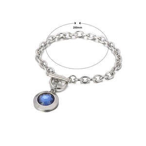 Fashion Simple 316L Stainless Steel Geometric Round Chain Bracelet with Blue Cubic Zirconia