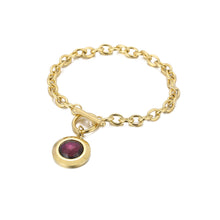 Load image into Gallery viewer, Fashion Simple Plated Gold 316L Stainless Steel Geometric Round Chain Bracelet with Purple Cubic Zirconia