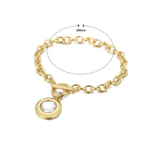 Load image into Gallery viewer, Fashion Simple Plated Gold 316L Stainless Steel Geometric Round Chain Bracelet with White Cubic Zirconia