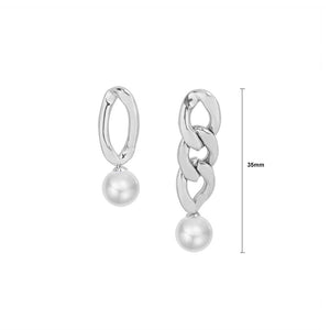 Fashion Elegant 316L Stainless Steel Chain Geometric Asymmetric Earrings with Imitation Pearls
