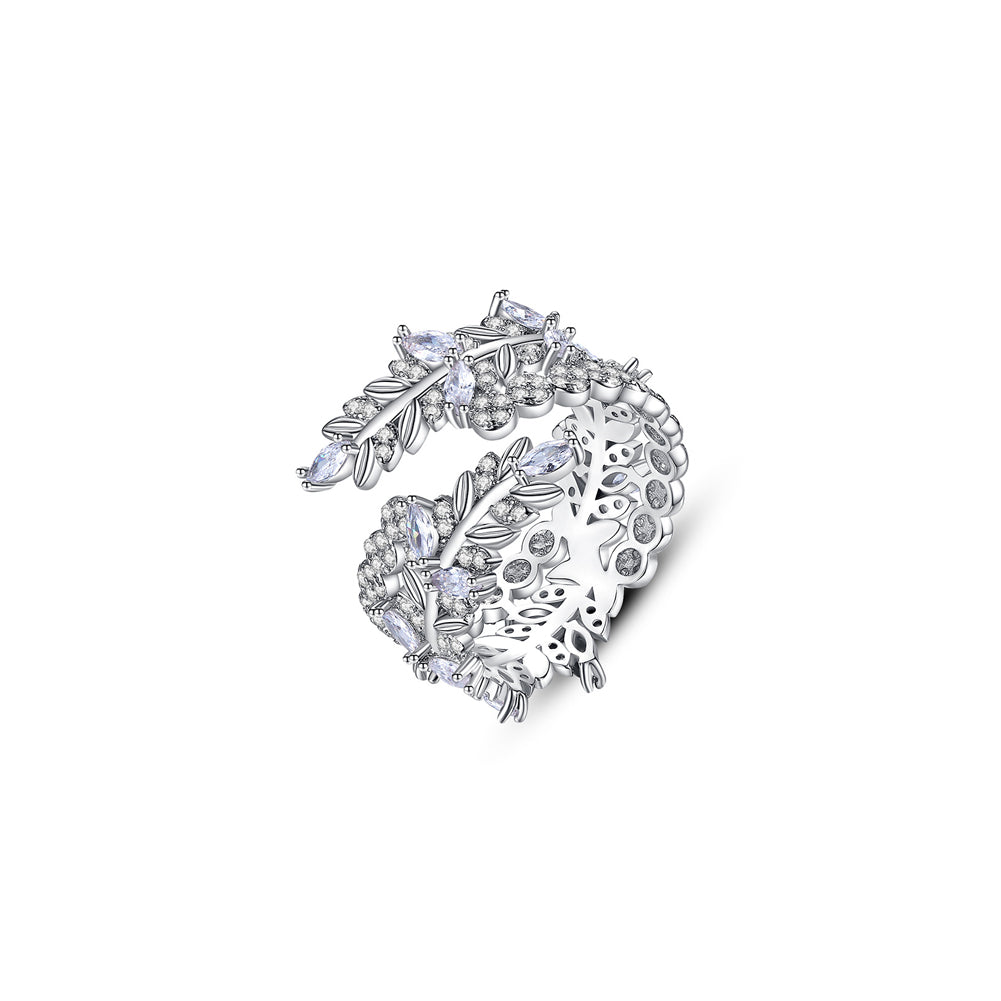 Fashion Temperament Leaf Geometric Adjustable Open Ring with Cubic Zirconia