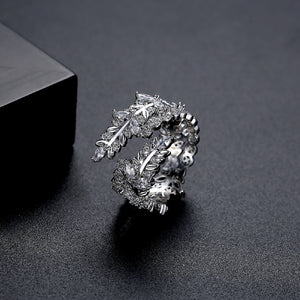 Fashion Temperament Leaf Geometric Adjustable Open Ring with Cubic Zirconia