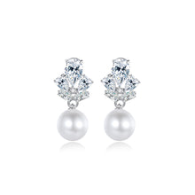 Load image into Gallery viewer, Fashion Elegant Floral Geometric Imitation Pearl Earrings with Cubic Zirconia
