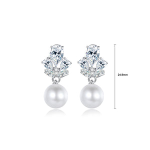 Fashion Elegant Floral Geometric Imitation Pearl Earrings with Cubic Zirconia