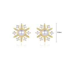 Load image into Gallery viewer, Fashion Simple Plated Gold Floral Imitation Pearl Stud Earrings with Cubic Zirconia