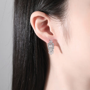 Elegant Bright Geometric Square Flower Stud Earrings with Cubic Zirconia