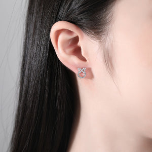 Simple Fashion Geometric Circle Flower Stud Earrings with Cubic Zirconia