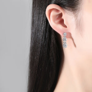 Fashion Simple Flower Tassel Earrings with Cubic Zirconia