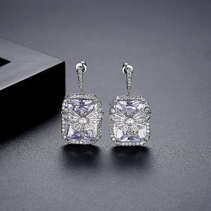 Fashion Temperament Butterfly Geometric Square Earrings with Cubic Zirconia