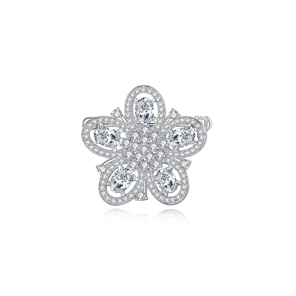 Fashion Simple Flower Brooch with Cubic Zirconia