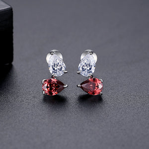 Fashion Simple Geometric Stud Earrings with Red Cubic Zirconia