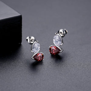 Fashion Simple Geometric Stud Earrings with Red Cubic Zirconia
