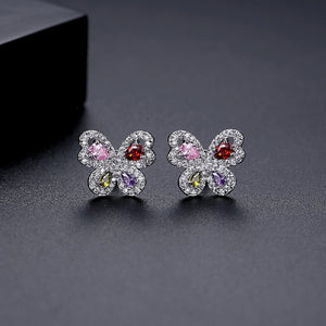 Fashion Simple Butterfly Stud Earrings with Colored Cubic Zirconia