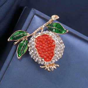 Fashion Sweet Plated Gold Pomegranate Brooch with Cubic Zirconia