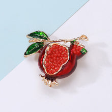 Load image into Gallery viewer, Simple and Sweet Plated Gold Enamel Pomegranate Brooch