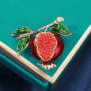Simple and Sweet Plated Gold Enamel Pomegranate Brooch