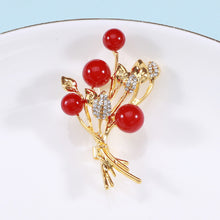Load image into Gallery viewer, Fashion Temperament Plated Gold Bouquet Red Imitation Pearl Brooch with Cubic Zirconia