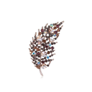 Simple Brilliant Plated Gold Feather Brooch with Cubic Zirconia